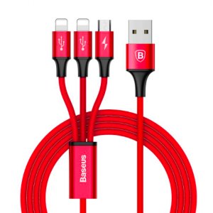 Кабель Baseus Rapid Series 3 в 1 micro-USB + Dual Lightning 1.2 м Красный