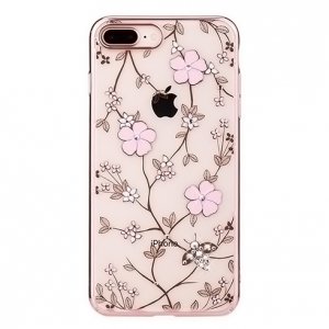 Чехол накладка Swarovski Kingxbar Flowers для iPhone 8 Plus Розовый