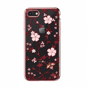 Чехол накладка Swarovski Kingxbar Flowers для iPhone 8 Красный
