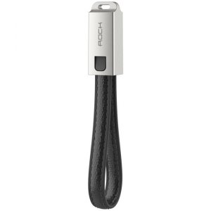 Кабель Rock USB - Lightning Leather 14см Черный