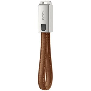Кабель Rock USB - Lightning Leather 14см Коричневый