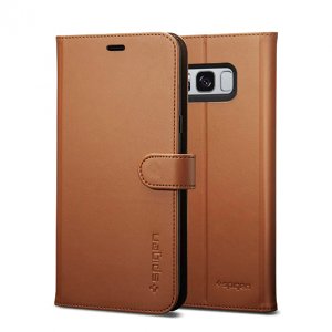 Кожаный чехол книжка Spigen Wallet для Samsung Galaxy S8 Коричневый