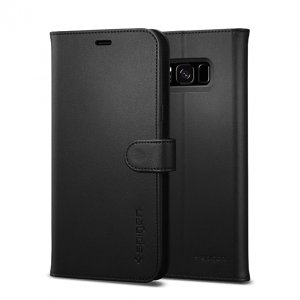 Кожаный чехол книжка Spigen Wallet для Samsung Galaxy S8 Черный